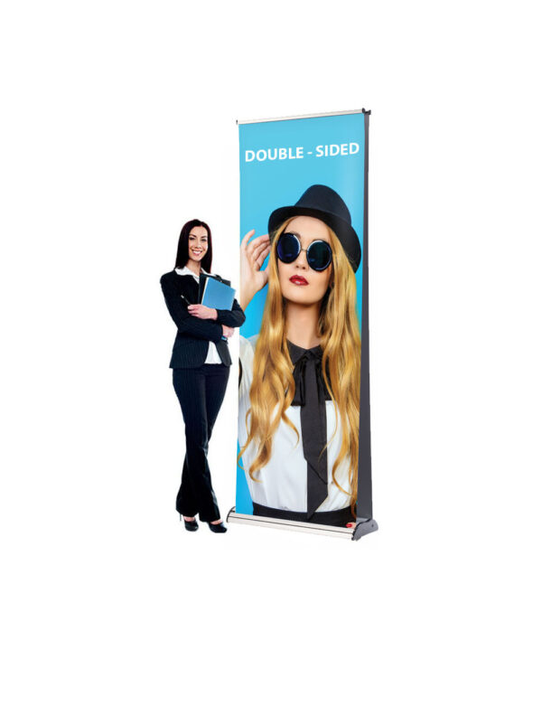 Double sided roller banner stand